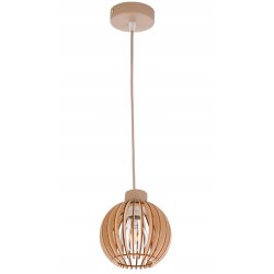 LAMPA WISZACA sufitowa zwis żyrandol E27 KASZMIR beż ecru klosz KULA drewno