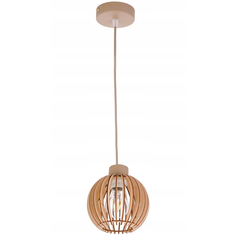 LAMPA WISZACA sufitowa zwis żyrandol E27 KASZMIR beż ecru klosz KULA drewno