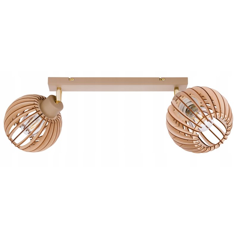 LAMPA WISZĄCA SUFITOWA PLAFON ŻYRANDOL RUCH 2x E27 KASZMIR beż klosz DREWNO