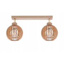 LAMPA WISZĄCA SUFITOWA PLAFON ŻYRANDOL RUCH 2x E27 KASZMIR beż klosz DREWNO