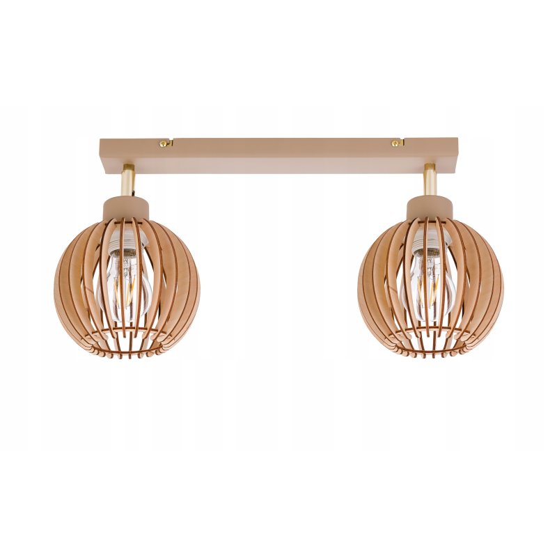 LAMPA WISZĄCA SUFITOWA PLAFON ŻYRANDOL RUCH 2x E27 KASZMIR beż klosz DREWNO