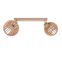 LAMPA WISZĄCA SUFITOWA PLAFON ŻYRANDOL RUCH 2x E27 KASZMIR beż klosz DREWNO