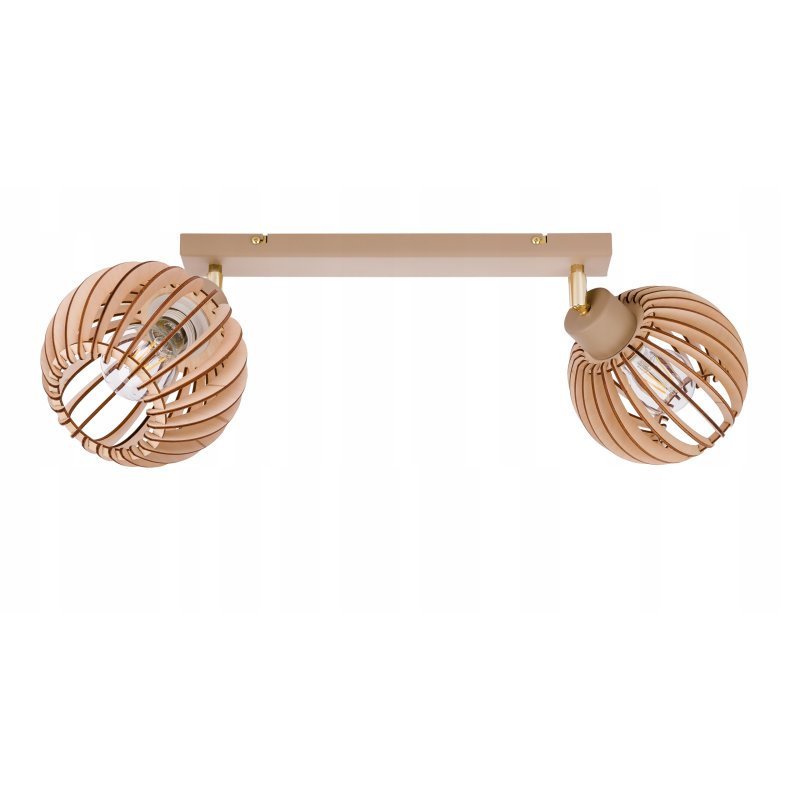 LAMPA WISZĄCA SUFITOWA PLAFON ŻYRANDOL RUCH 2x E27 KASZMIR beż klosz DREWNO
