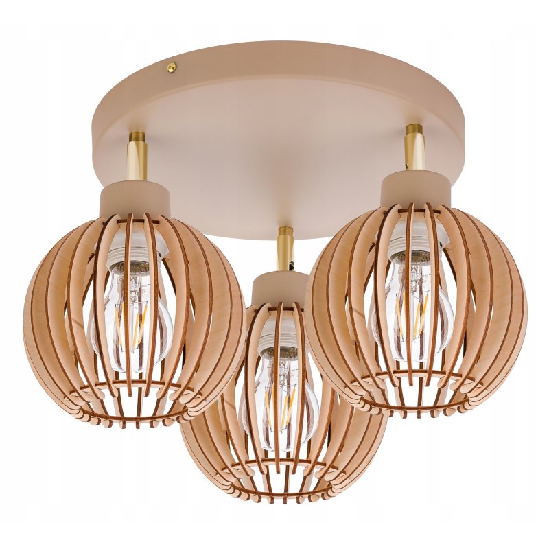 LAMPA WISZĄCA SUFITOWA PLAFON ŻYRANDOL RUCH 3x E27 KASZMIR beż klosz DREWNO