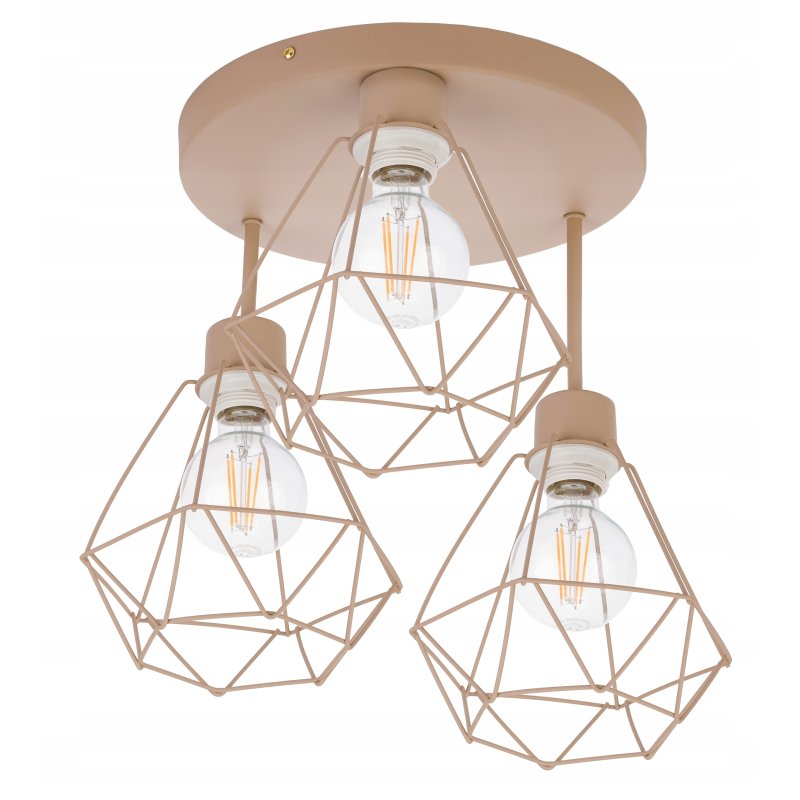 LAMPA WISZĄCA SUFITOWA PLAFON ŻYRANDOL stały DIAMENT 3 E27 KASZMIR beż ecru