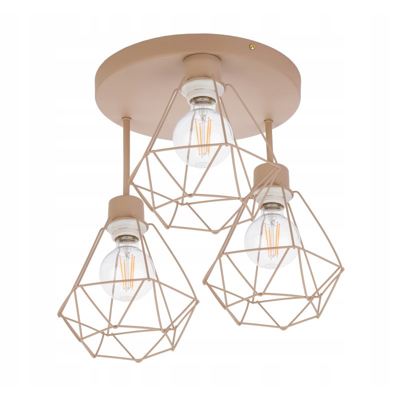 LAMPA WISZĄCA SUFITOWA PLAFON ŻYRANDOL stały DIAMENT 3 E27 KASZMIR beż ecru