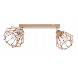 LAMPA WISZĄCA SUFITOWA PLAFON ŻYRANDOL RUCH 2x E27 KASZMIR beż klosz DREWNO