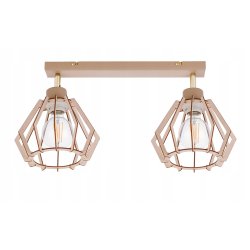 LAMPA WISZĄCA SUFITOWA PLAFON ŻYRANDOL RUCH 2x E27 KASZMIR beż klosz DREWNO