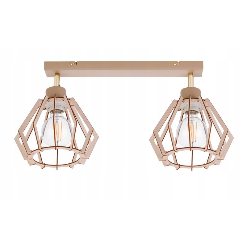 LAMPA WISZĄCA SUFITOWA PLAFON ŻYRANDOL RUCH 2x E27 KASZMIR beż klosz DREWNO