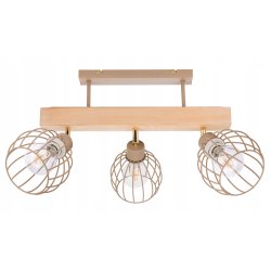 LAMPA drewniana belka sufitowa ŻYRANDOL PLAFON 3x KLOSZ KULA KASZMIR beż