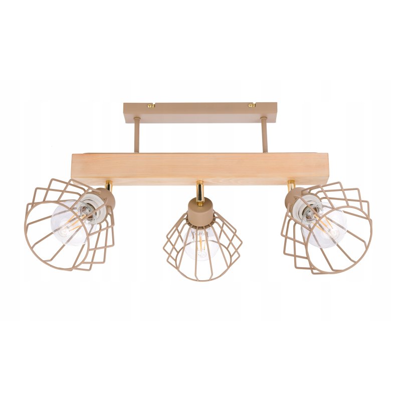 LAMPA drewniana belka sufitowa ŻYRANDOL PLAFON 3x KLOSZ BRYLANT KASZMIR beż