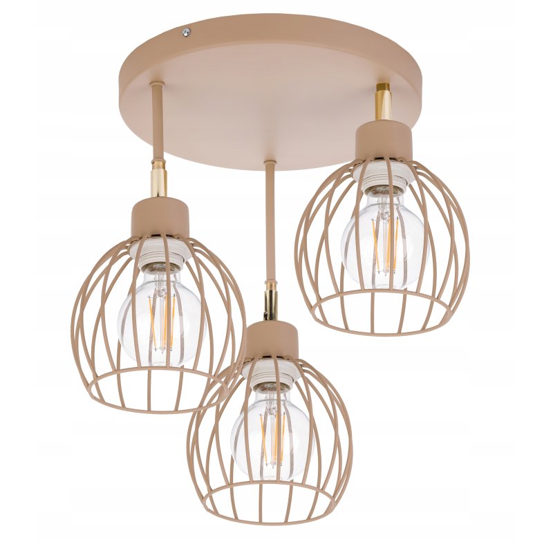 LAMPA WISZĄCA SUFITOWA PLAFON ŻYRANDOL RUCH KULA 3x E27 KASZMIR beż ecru