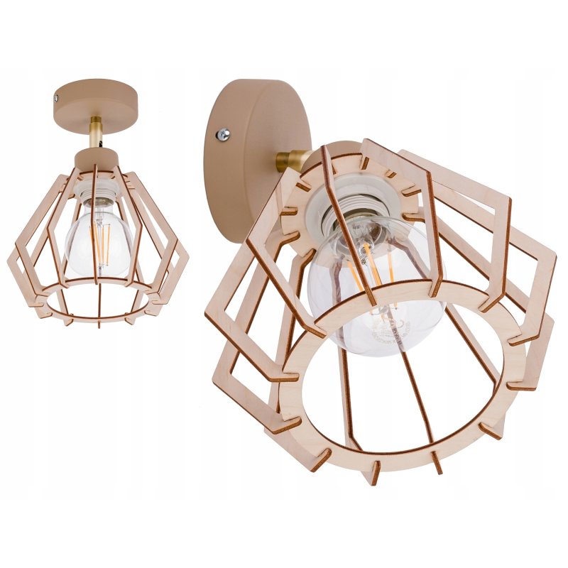 LAMPA sufitowa KINKIET ścienny regulowany E27 KASZMIR beż ecru klosz DREWNO