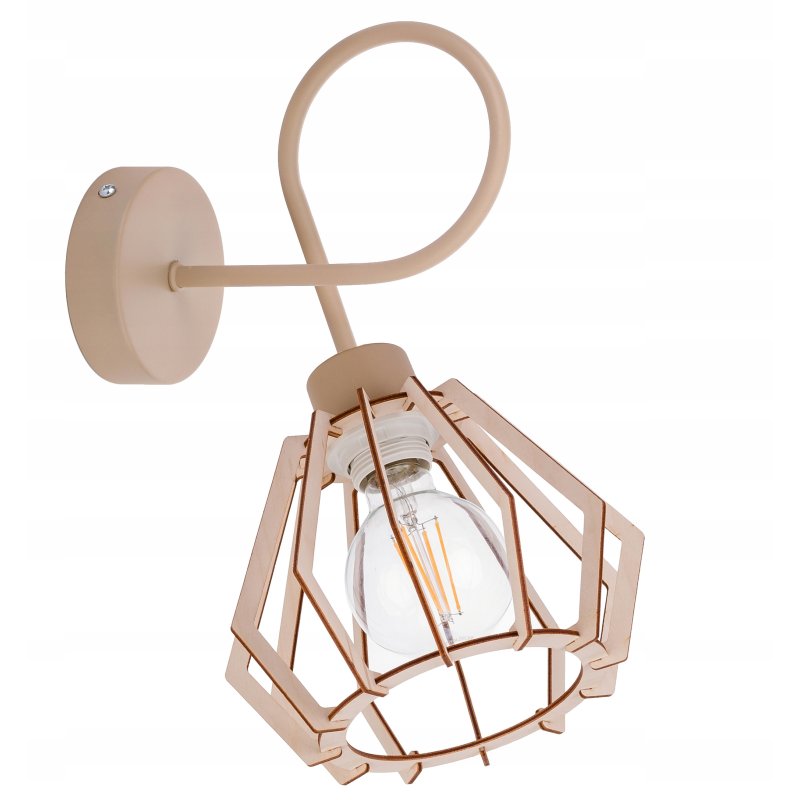 LAMPA sufitowa KINKIET ścienny stały na E27 KASZMIR beż ecru klosz DREWNO