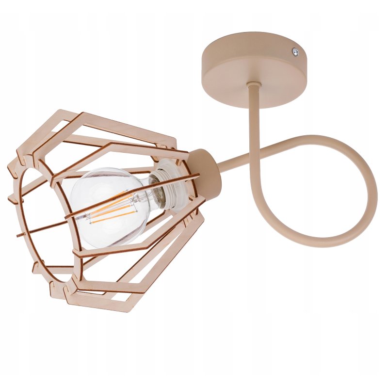 LAMPA sufitowa KINKIET ścienny stały na E27 KASZMIR beż ecru klosz DREWNO