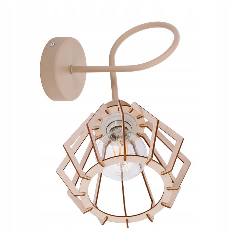 LAMPA sufitowa KINKIET ścienny stały na E27 KASZMIR beż ecru klosz DREWNO