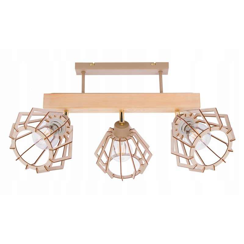 LAMPA drewniana belka sufitowa ŻYRANDOL PLAFON 3x KLOSZ BRYLANT KASZMIR beż