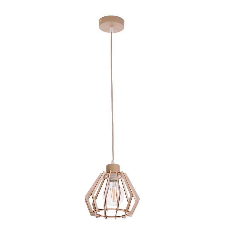 LAMPA WISZACA sufitowa zwis żyrandol E27 KASZMIR beż klosz BRYLANT drewno