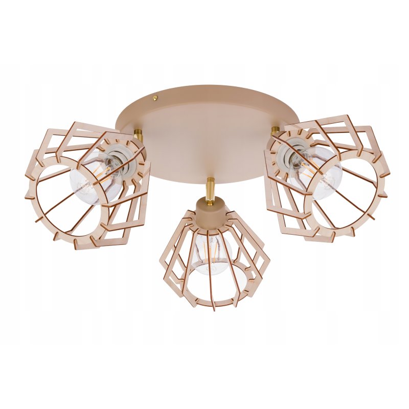 LAMPA WISZĄCA SUFITOWA PLAFON ŻYRANDOL RUCH 3x E27 KASZMIR beż klosz DREWNO