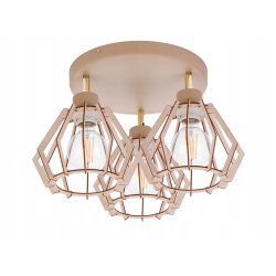 LAMPA WISZĄCA SUFITOWA PLAFON ŻYRANDOL RUCH 3x E27 KASZMIR beż klosz DREWNO