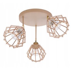 LAMPA WISZĄCA SUFITOWA PLAFON ŻYRANDOL RUCH 3x E27 KASZMIR beż klosz DREWNO