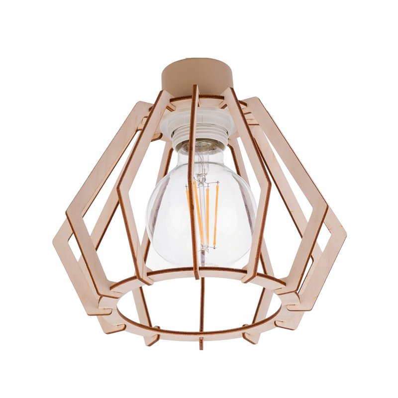 LAMPA WISZĄCA SUFITOWA PLAFON ŻYRANDOL stały 3 E27 KASZMIR beż klosz DREWNO