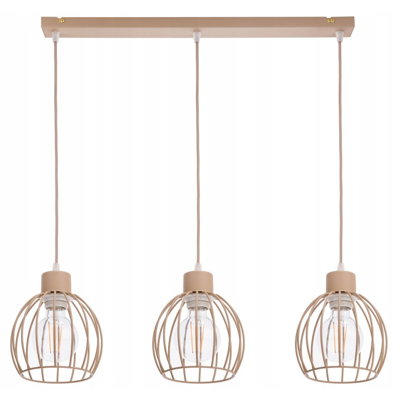 LAMPA WISZĄCA ZWIS ŻYRANDOL SUFITOWY klosz KULA na 3x E27 KASZMIR beż ecru