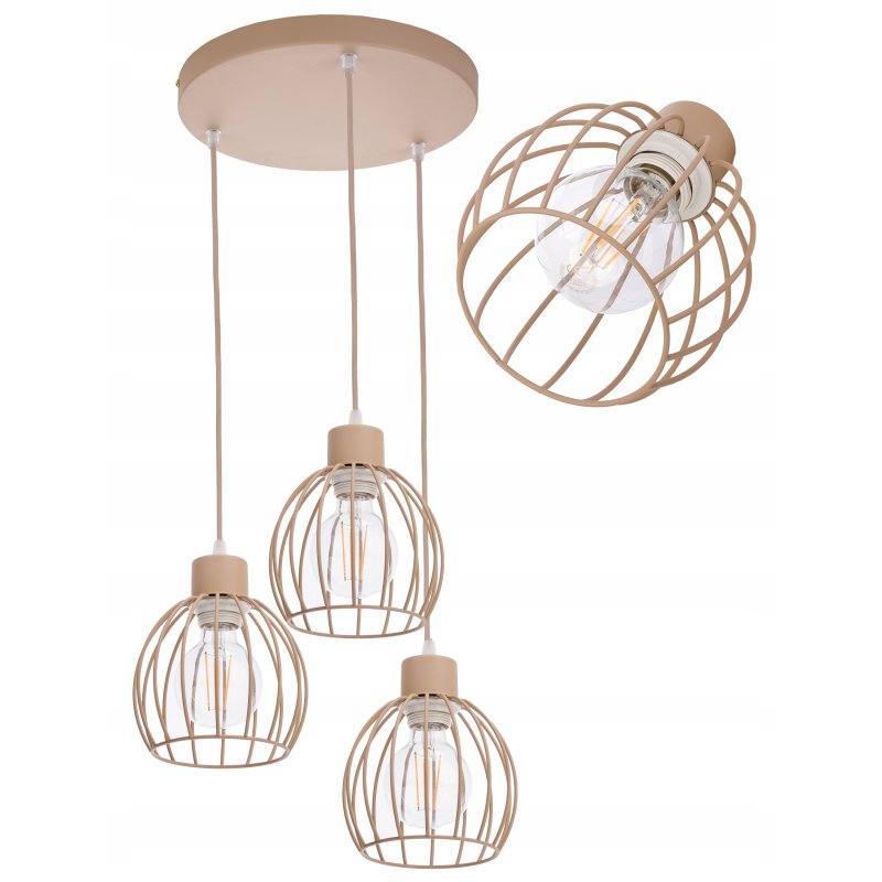 LAMPA WISZĄCA ZWIS ŻYRANDOL SUFITOWY klosz KULA na 3x E27 KASZMIR beż ecru