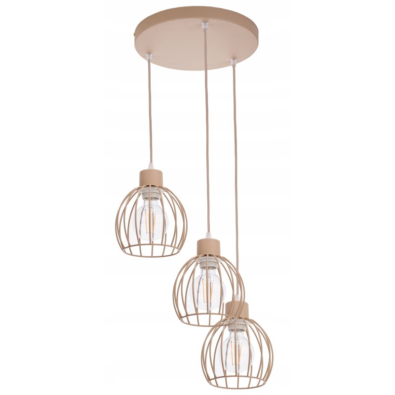 LAMPA WISZĄCA ZWIS ŻYRANDOL SUFITOWY klosz KULA na 3x E27 KASZMIR beż ecru