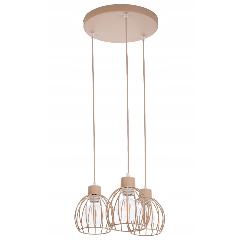 LAMPA WISZĄCA ZWIS ŻYRANDOL SUFITOWY klosz KULA na 3x E27 KASZMIR beż ecru