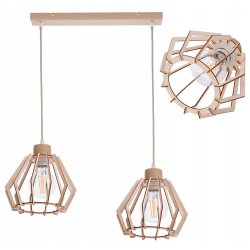 LAMPA WISZACA sufitowa zwis żyrandol E27 KASZMIR beż klosz BRYLANT drewno