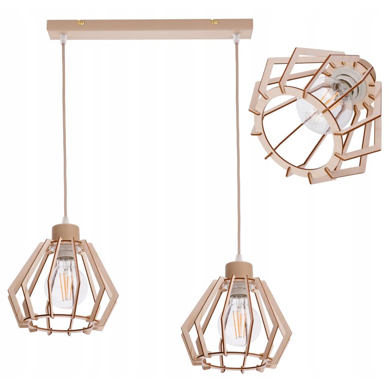 LAMPA WISZACA sufitowa zwis żyrandol E27 KASZMIR beż klosz BRYLANT drewno