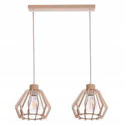 LAMPA WISZACA sufitowa zwis żyrandol E27 KASZMIR beż klosz BRYLANT drewno