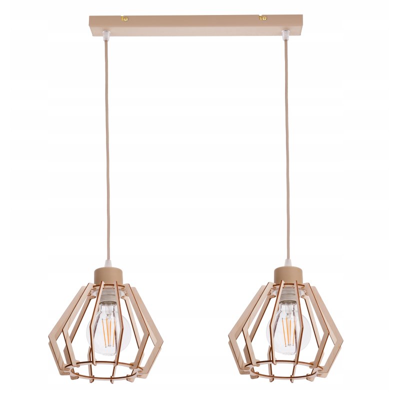 LAMPA WISZACA sufitowa zwis żyrandol E27 KASZMIR beż klosz BRYLANT drewno