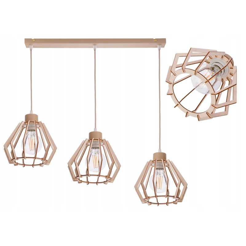 LAMPA WISZACA sufitowa zwis żyrandol E27 KASZMIR beż klosz BRYLANT drewno