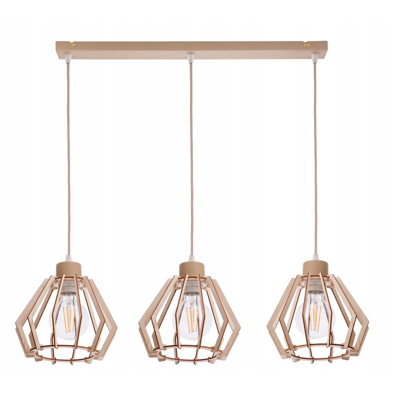 LAMPA WISZACA sufitowa zwis żyrandol E27 KASZMIR beż klosz BRYLANT drewno