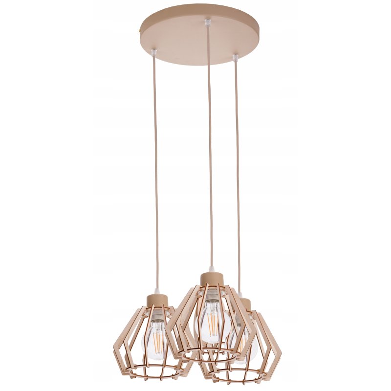 LAMPA WISZACA sufitowa zwis żyrandol E27 KASZMIR beż klosz BRYLANT drewno