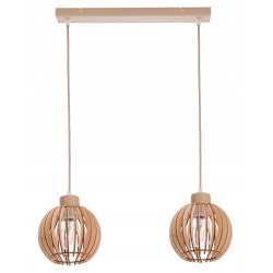 LAMPA WISZACA sufitowa zwis żyrandol E27 KASZMIR beż ecru klosz KULA drewno