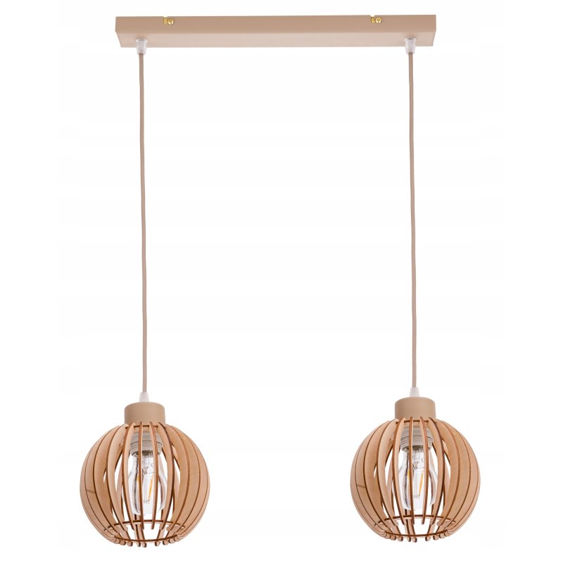 LAMPA WISZACA sufitowa zwis żyrandol E27 KASZMIR beż ecru klosz KULA drewno