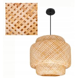 Lampa sufitowa wisząca ZWIS klosz pleciony BOHO jasne drewno na E27 136cm