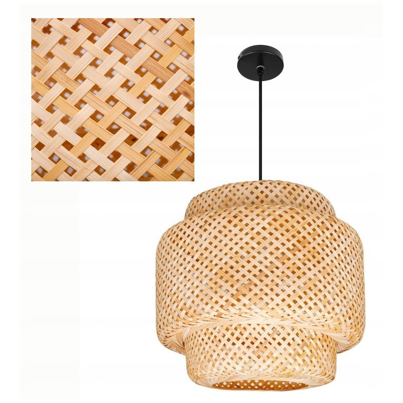 Lampa sufitowa wisząca ZWIS klosz pleciony BOHO jasne drewno na E27 136cm