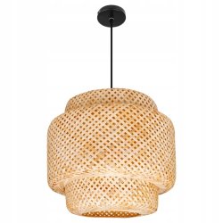 Lampa sufitowa wisząca ZWIS klosz pleciony BOHO jasne drewno na E27 136cm