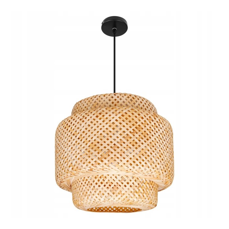 Lampa sufitowa wisząca ZWIS klosz pleciony BOHO jasne drewno na E27 136cm