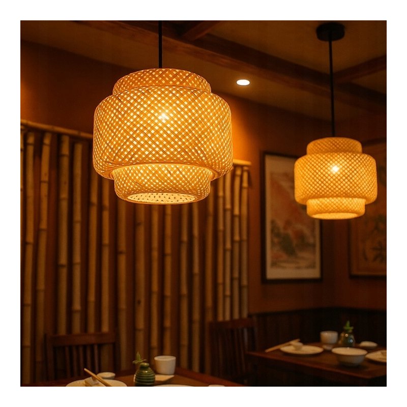 Lampa sufitowa wisząca ZWIS klosz pleciony BOHO jasne drewno na E27 136cm