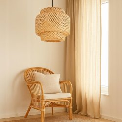 Lampa sufitowa wisząca ZWIS klosz pleciony BOHO jasne drewno na E27 136cm