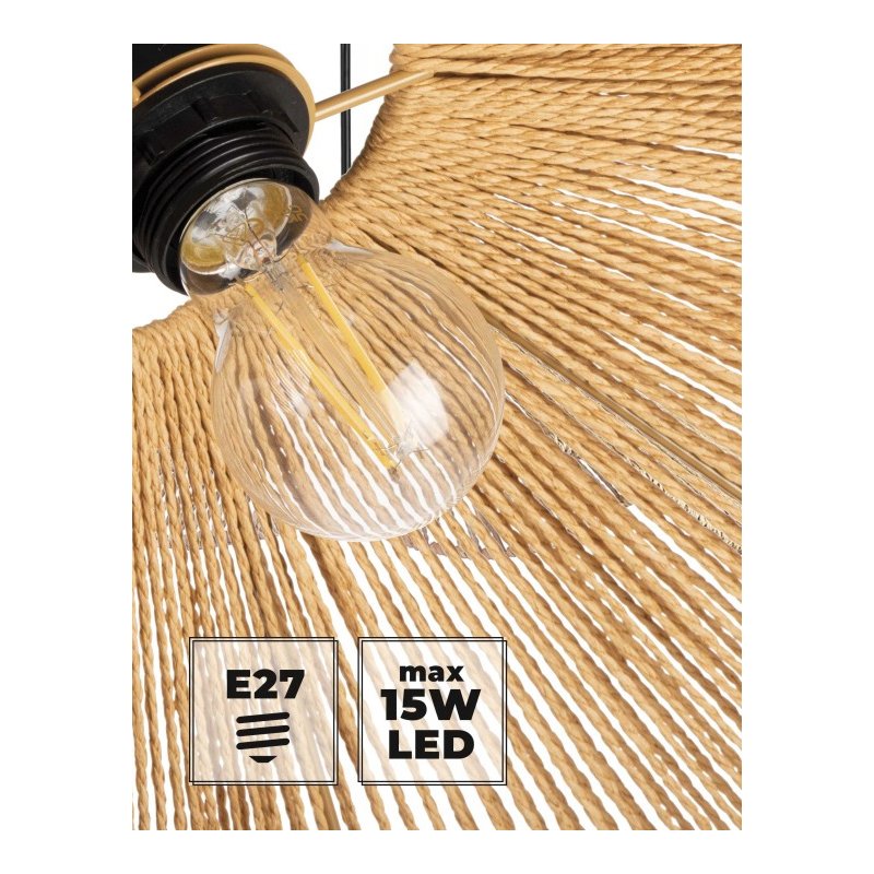 Lampa sufitowa wisząca ZWIS klosz pleciony BOHO jasne drewno na E27 125 cm