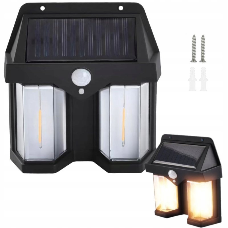 KINKIET SOLARNY Lampka ścienna SOLARNA podwójny Filament LED ciepły z PIR