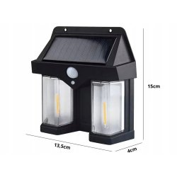 KINKIET SOLARNY Lampka ścienna SOLARNA podwójny Filament LED ciepły z PIR