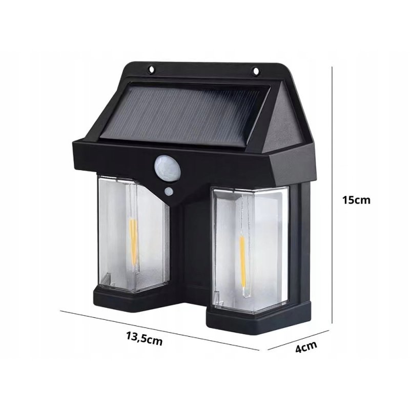 KINKIET SOLARNY Lampka ścienna SOLARNA podwójny Filament LED ciepły z PIR