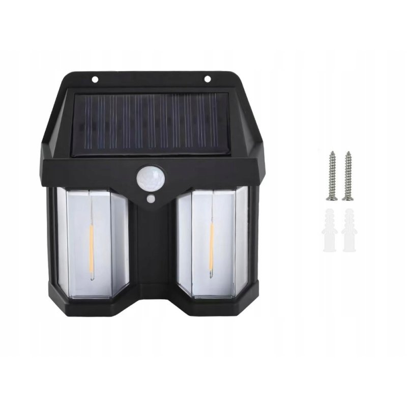 KINKIET SOLARNY Lampka ścienna SOLARNA podwójny Filament LED ciepły z PIR
